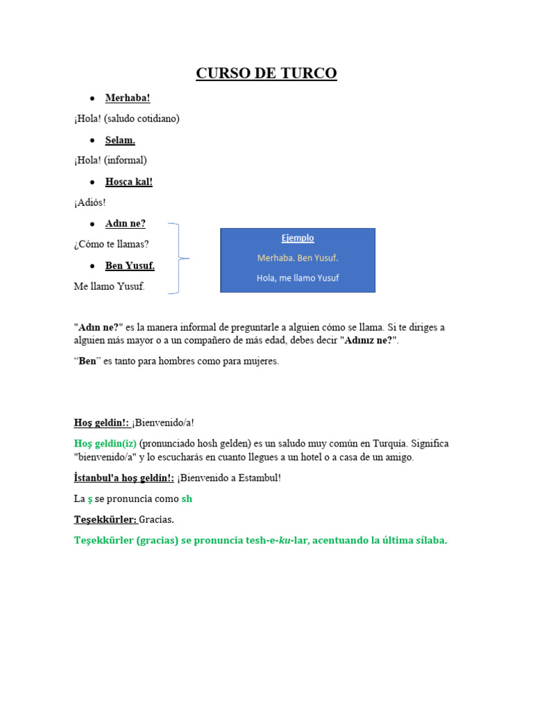 Frases Básicas en Turco para Principiantes | PDF | Estudios de idiomas ...