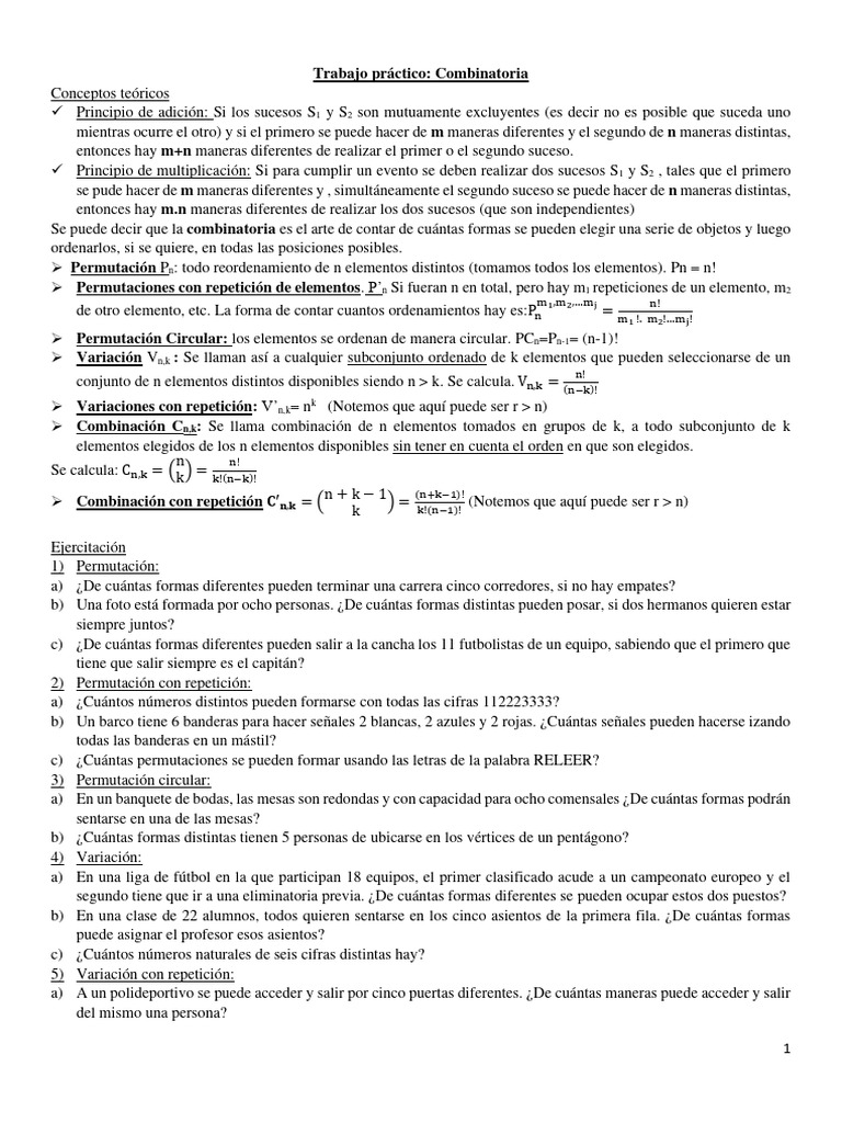 Ejercicios de Combinatoria para Primaria | PDF | Combinatoria | Permutación