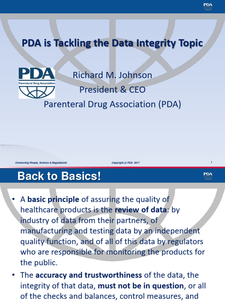 Pda Is Tackling The Data Integrity Topic PDF Quality Management
