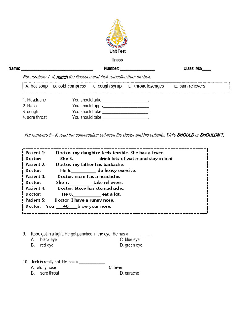 Unit test for illness pdf