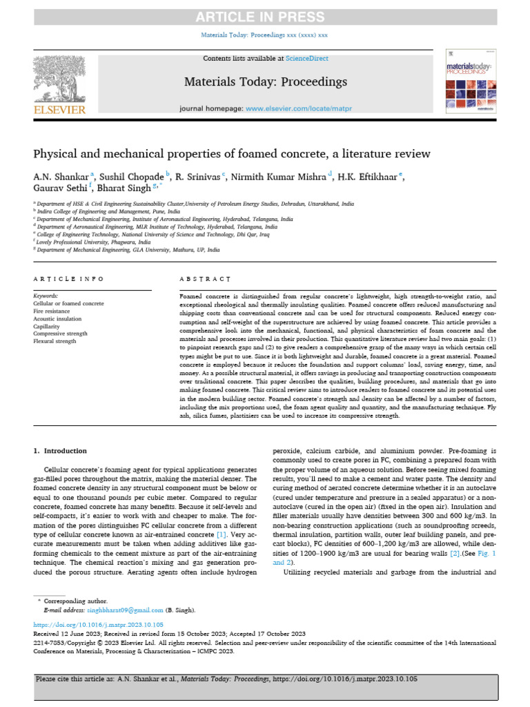 Physical and Mechanical Properties of Foamed Concrete | PDF