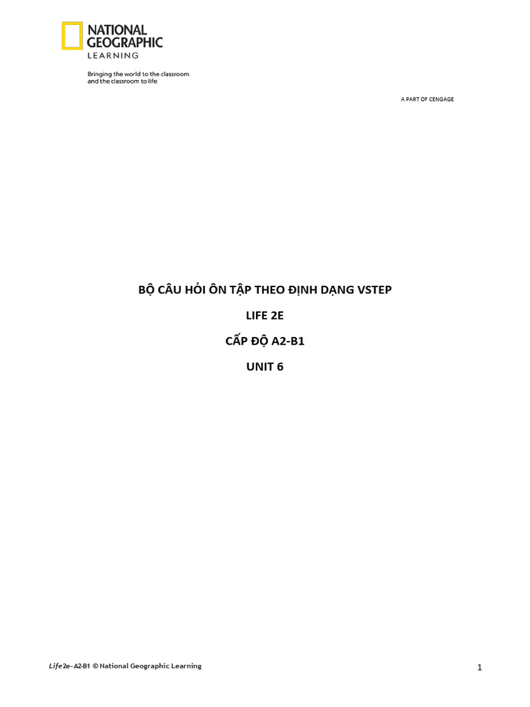 Life 2e - A2-B1 - Unit 6 - Vstep Unit Test | PDF | Foreign Language Studies
