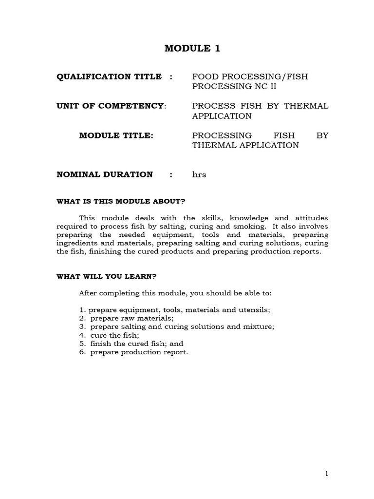 Y2 - Module 1 - Processing Fish by THERMAL APPLICATION | PDF