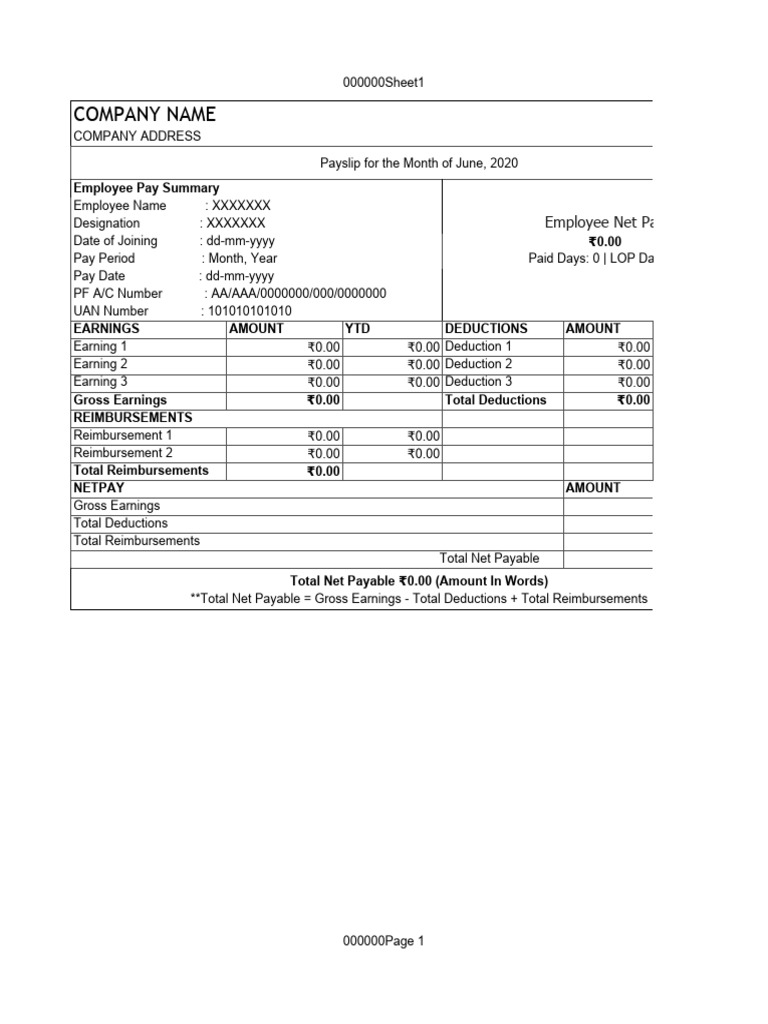 Excel Payslip Template | PDF