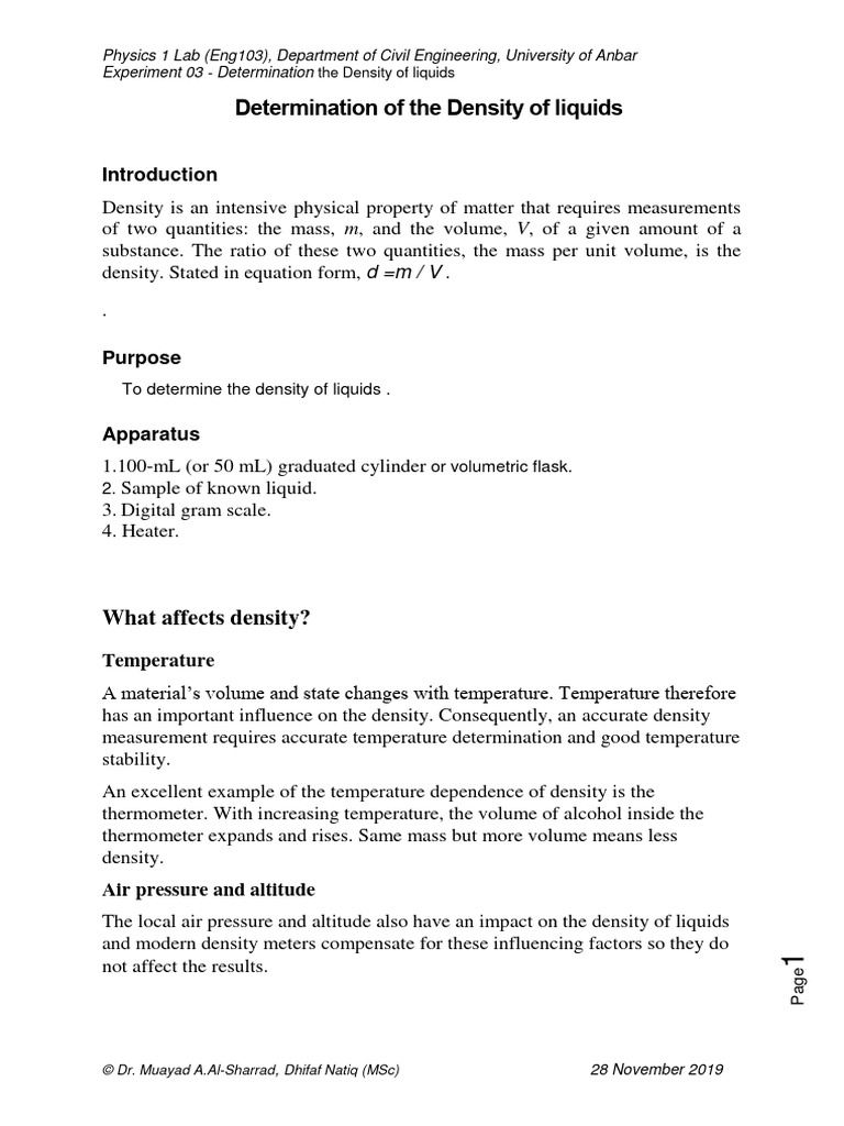 Measuring Liquid Density in Experiments | PDF