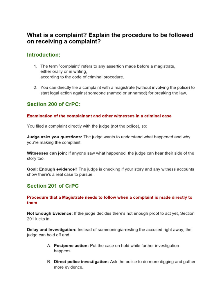 What Is A Complaint Explain The Procedure To Be Followed On Receiving