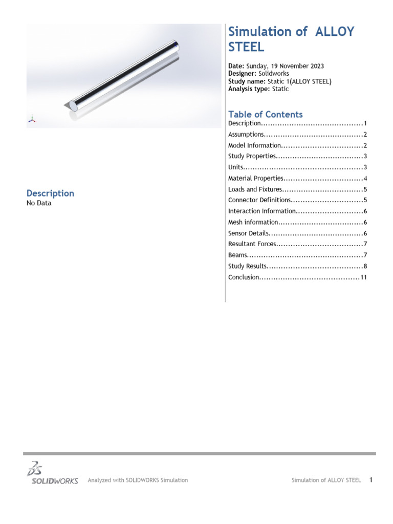 Static Simulation of Alloy Steel Analysis | PDF | Technology & Engineering