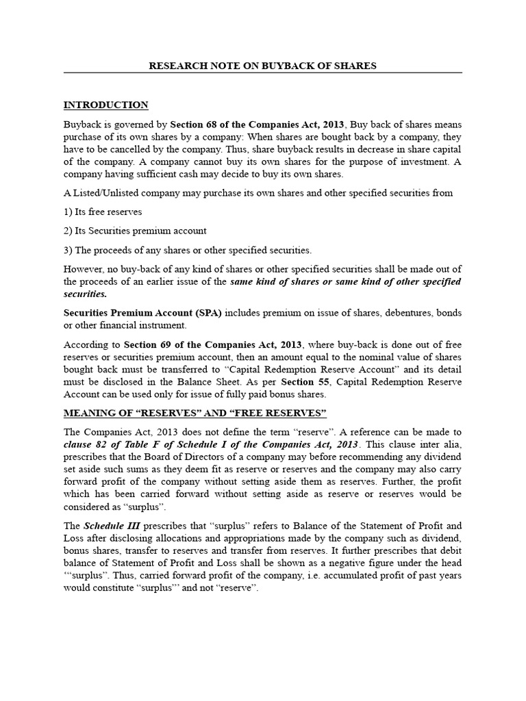 Research Note On Buyback of Shares | PDF