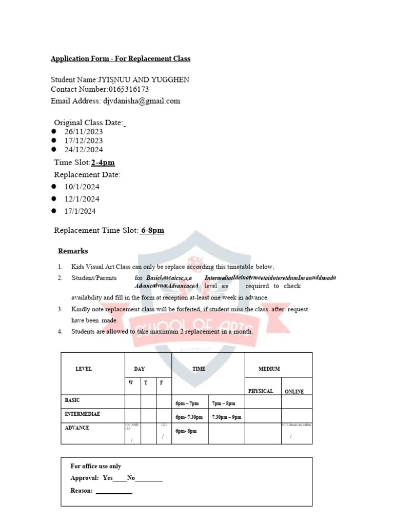Replacement Form (JY) | PDF
