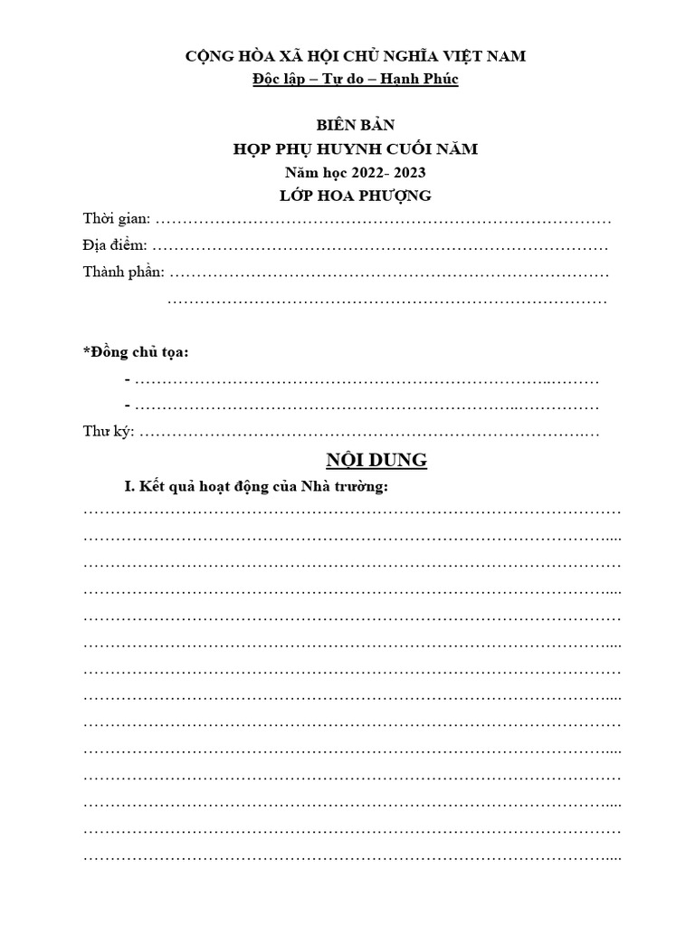 BIÊN BẢN HỌP cuối năm (MẪU) | PDF