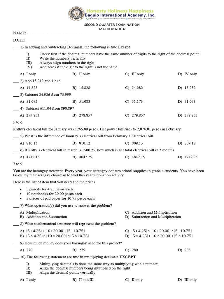 Math 6 Second Quarter PDF