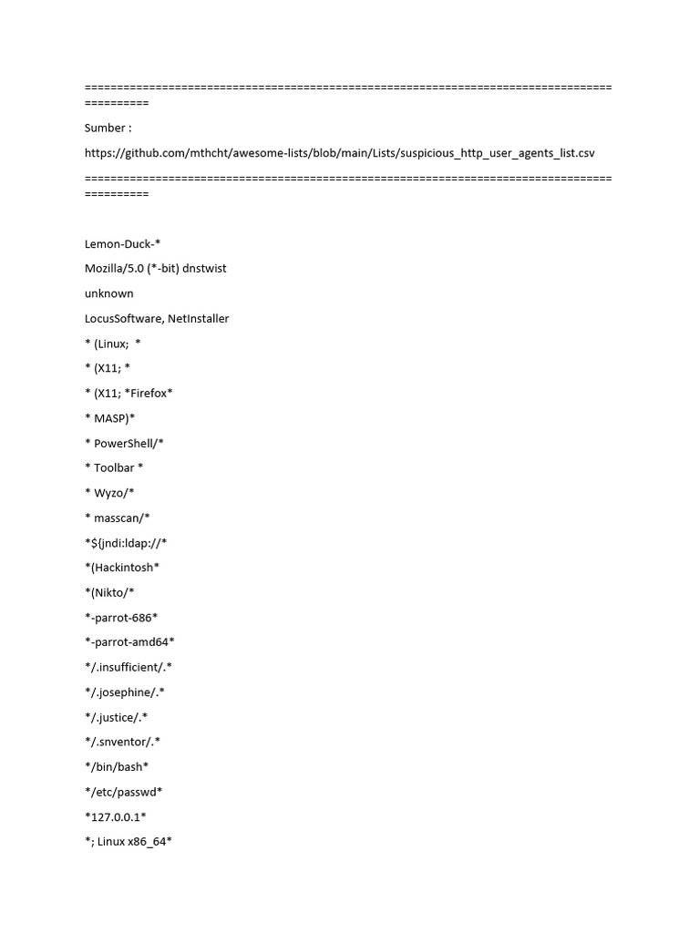 Suspicious HTTP User Agents List Download Free PDF Microsoft