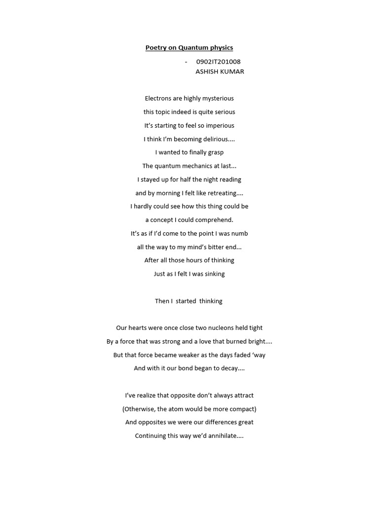 Physics assignment poem pdf