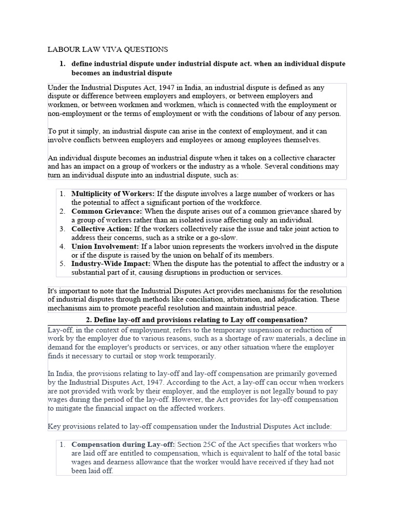 Labour Law Viva Questions | PDF