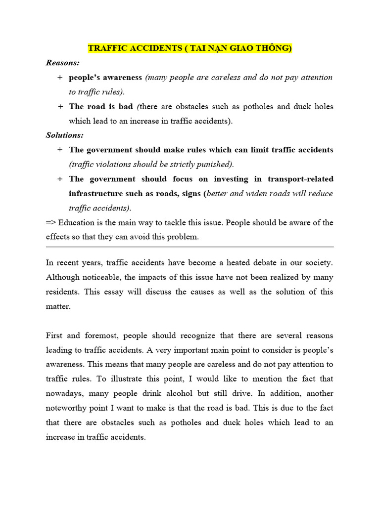 Causes and Solutions for Traffic Accidents | PDF