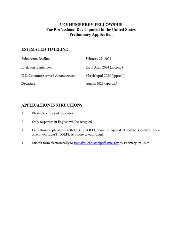 2025 HUMPHREY FELLOWSHIP Preliminary Application PDF