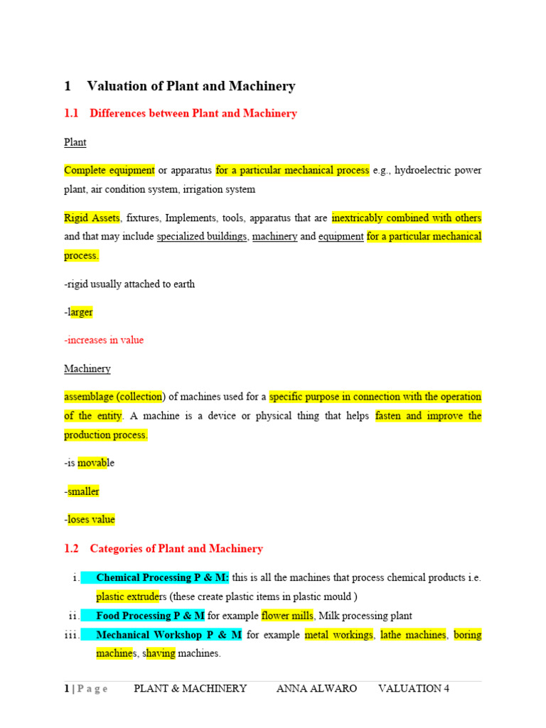 Plant and Machinery Valuation Guide | PDF
