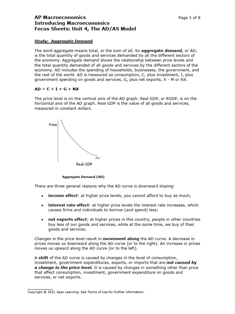 AP Macroeconomics Introducing Macroeconomics Focus Sheets: Unit 4, The ...