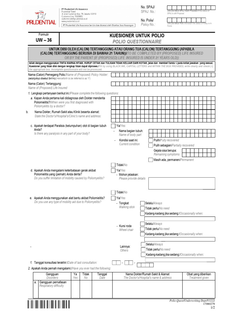 UW36 Kuesioner Kesehatan Polio PLA V1222 | PDF