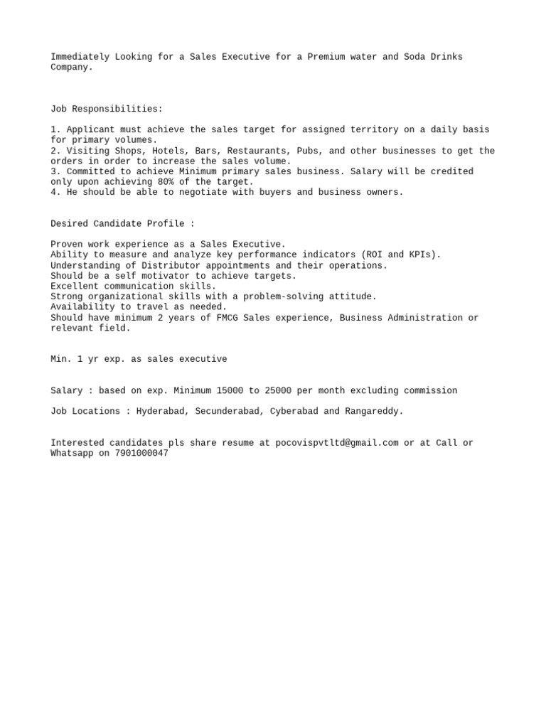 Water Sales Job PDF