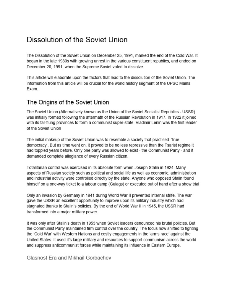Dissolution of the Soviet Union Explained | PDF