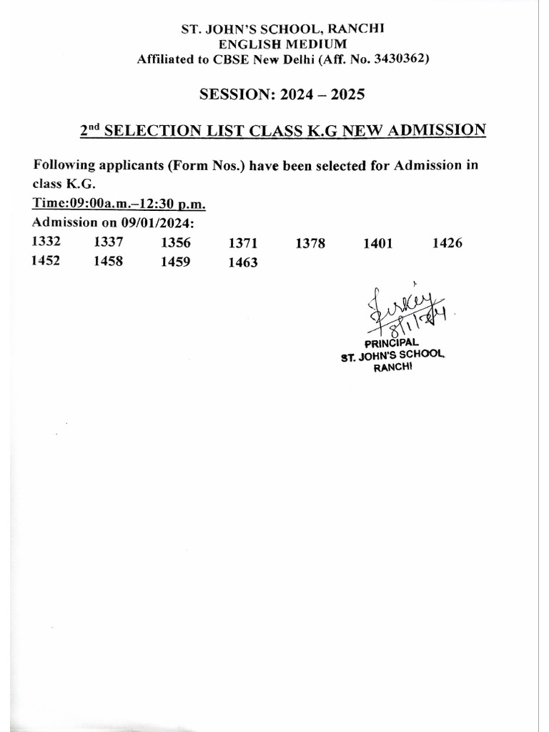 2nd Selection List for KG (202425) PDF