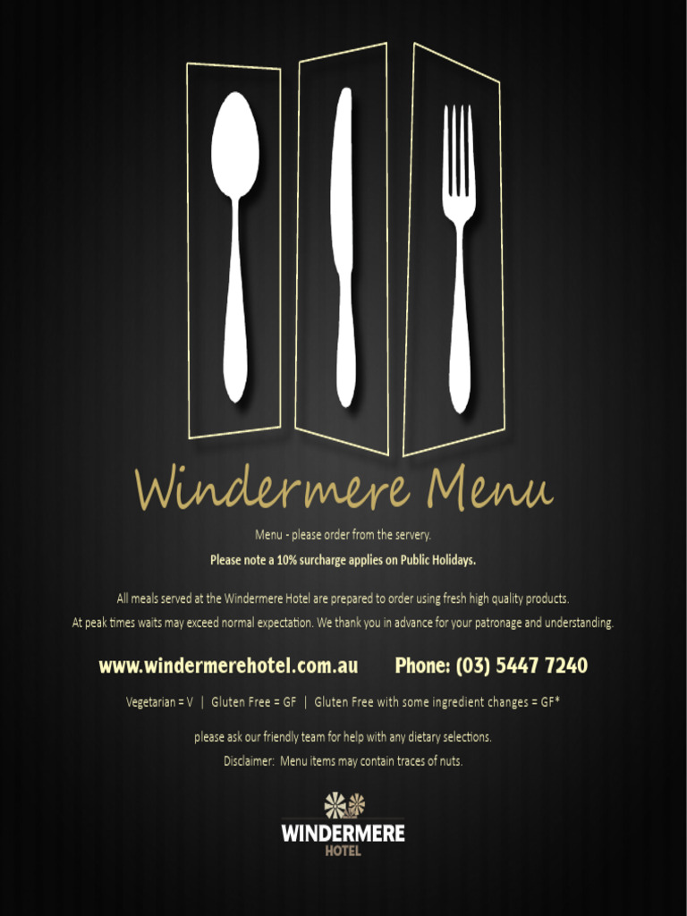 Windermere Hotel Menu Overview | PDF