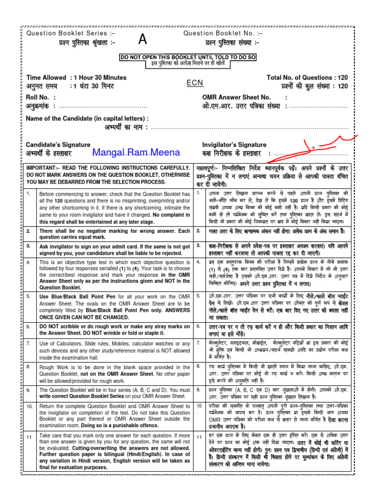 Aptitude Question Booklet Instructions | PDF | Science & Mathematics