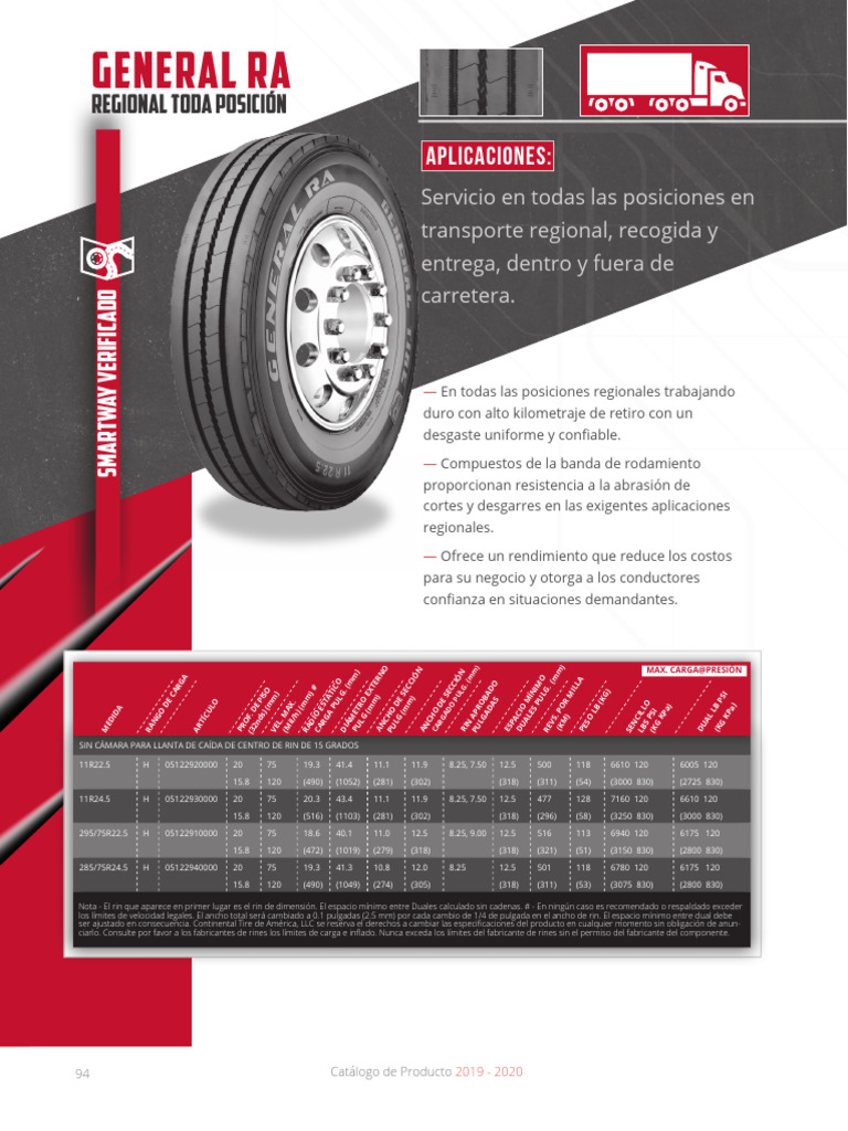 Catálogo de Llantas General RA 2019-2020 | PDF
