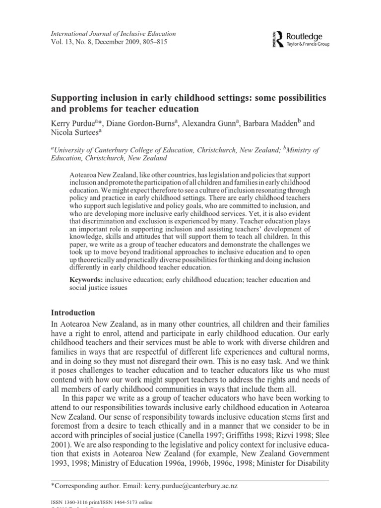 Supporting Inclusion in Early Childhood Settings | PDF | Inclusion ...