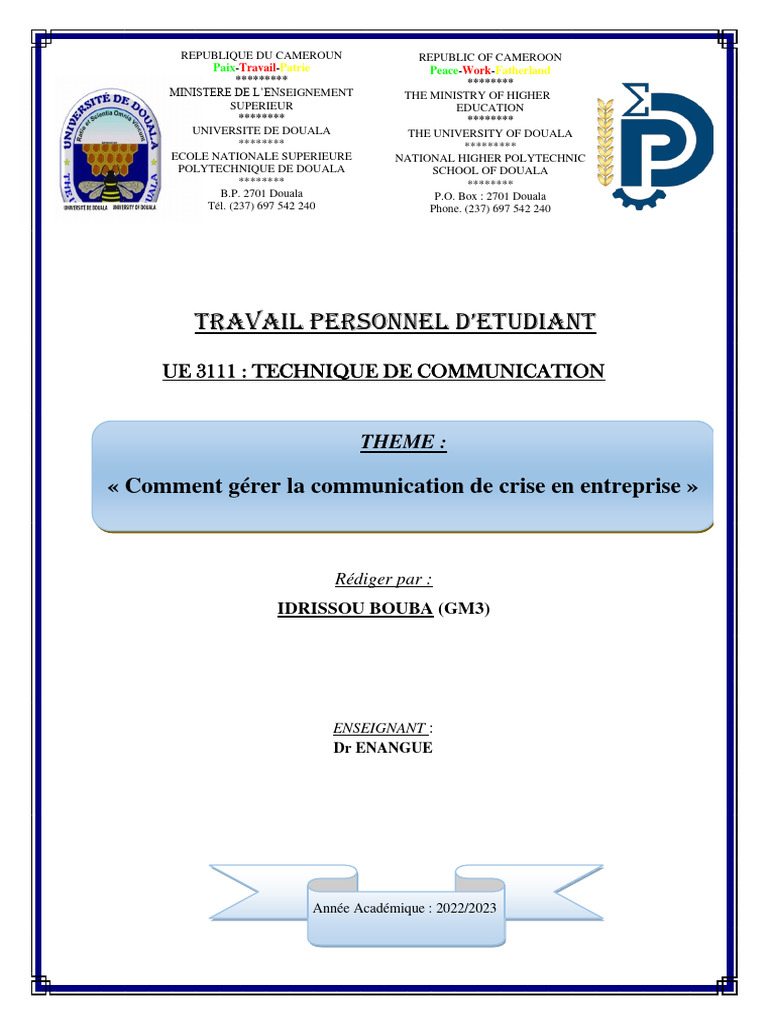 Gestion de la communication de crise en entreprise | PDF