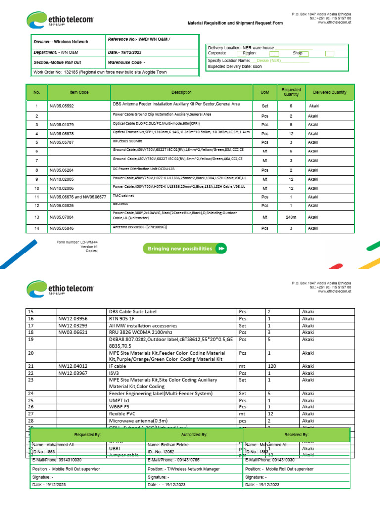 Material Requisition for Mobile Rollout | PDF | Computers
