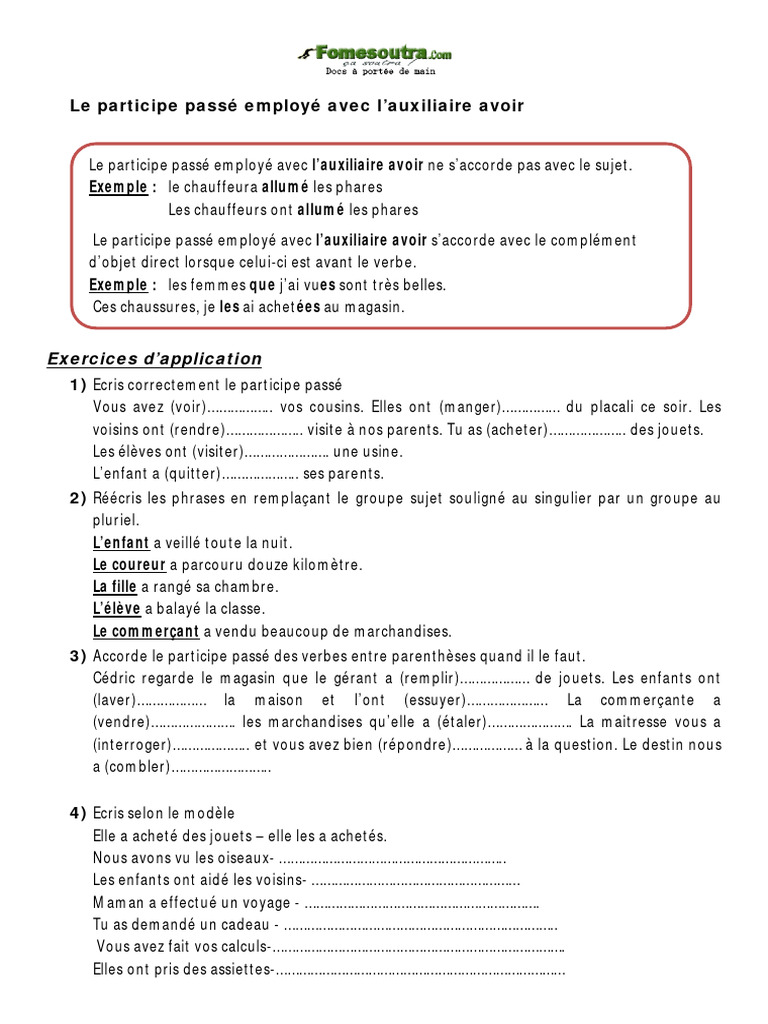 Accord du participe passé avec avoir | PDF | Maison et jardin