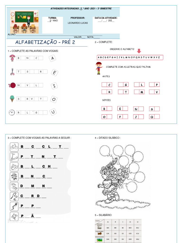 Pré 2 - Atividades | PDF