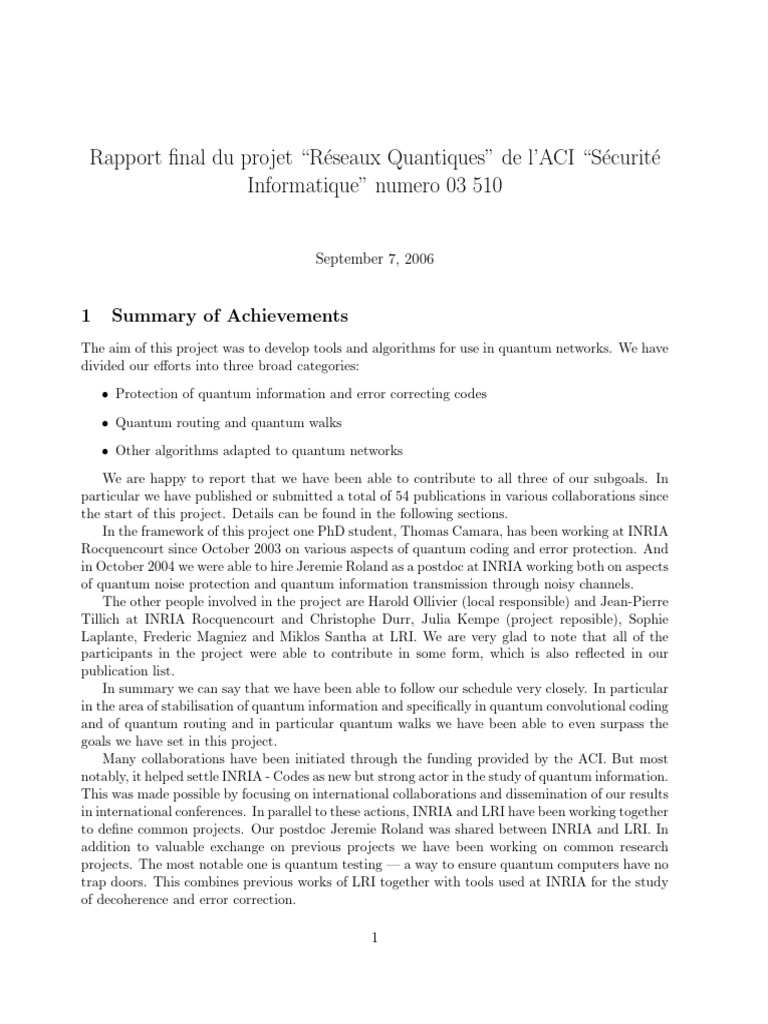 Quantum Networks: Achievements Report | PDF | Quantum Computing ...