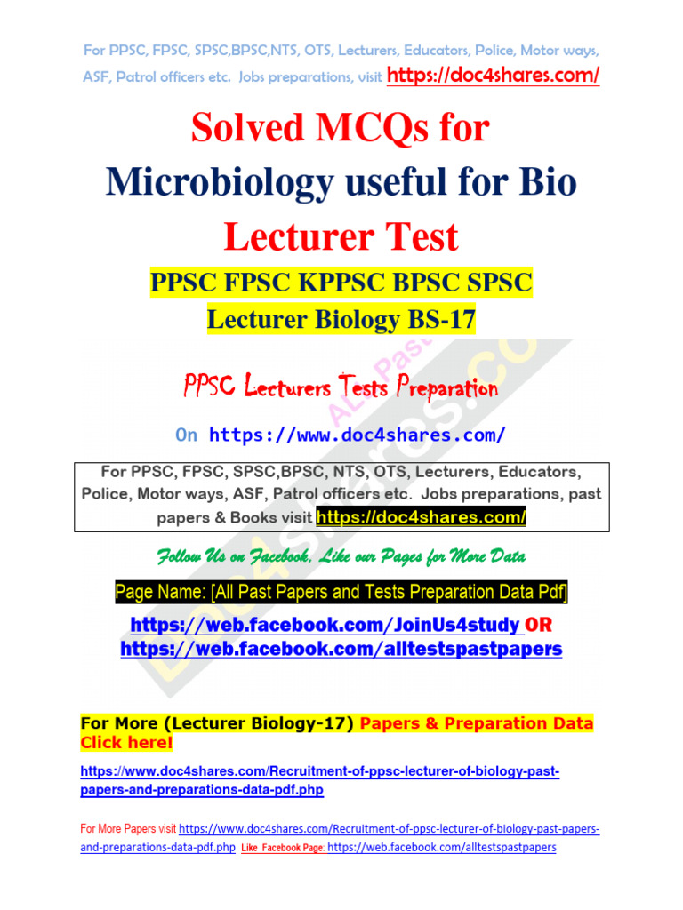 Solved Mcqs For Microbiology Useful For Bio Lecturer Test Pdf