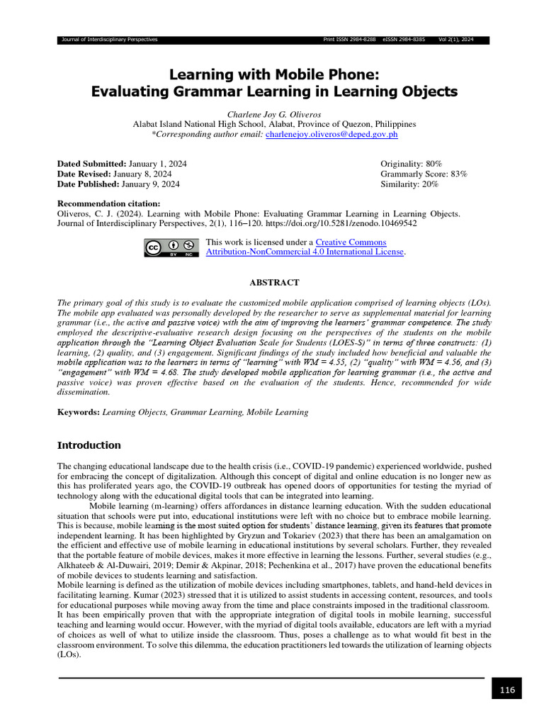 Mobile App for Grammar Learning Evaluation | PDF | Computers