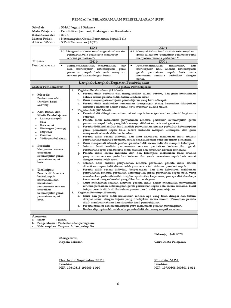 RPP Sma Pjok Xi | PDF