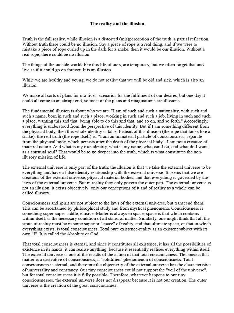 The Reality And The Illusion Pdf
