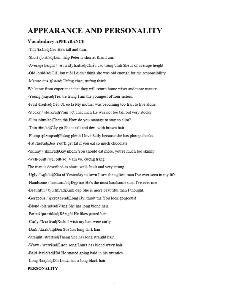 APPEARANCE AND PERSONALITY PDF