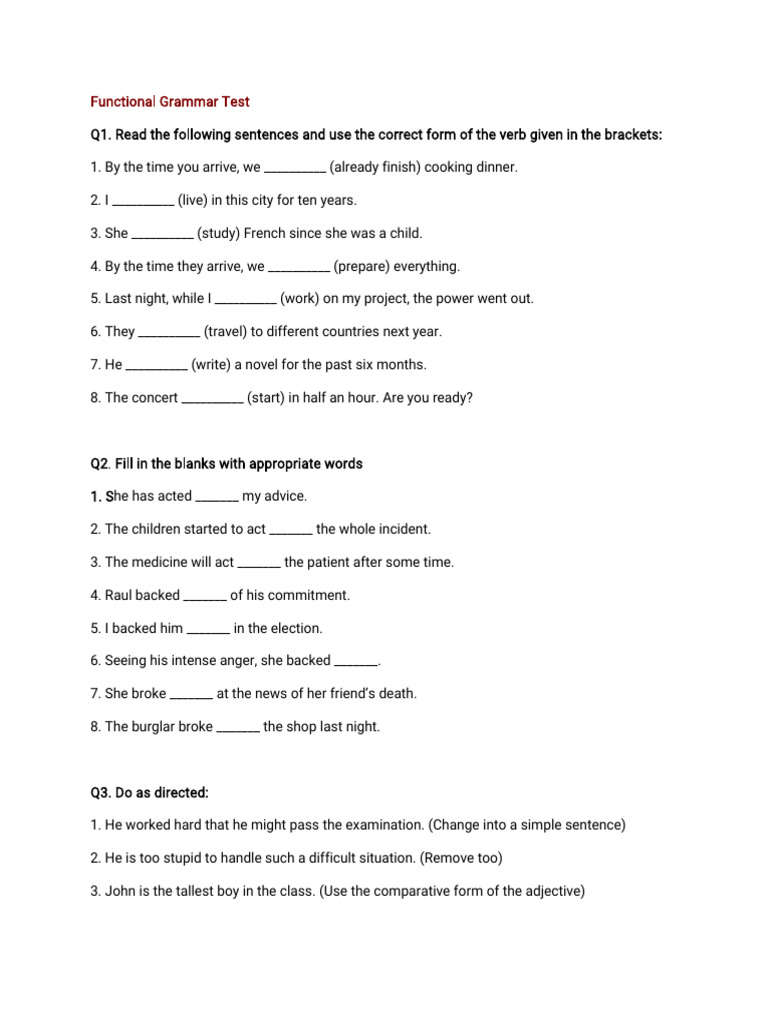Functional Grammar Exercises with Answers | PDF