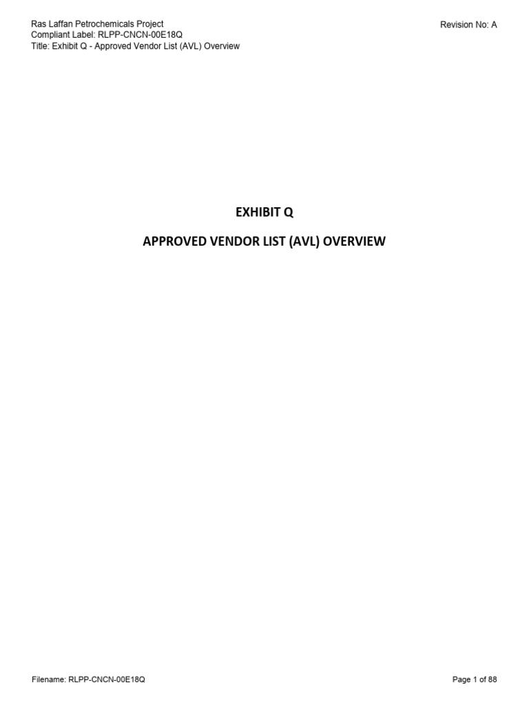 Project AVL - Raslaffan Petrochemical Complex | PDF