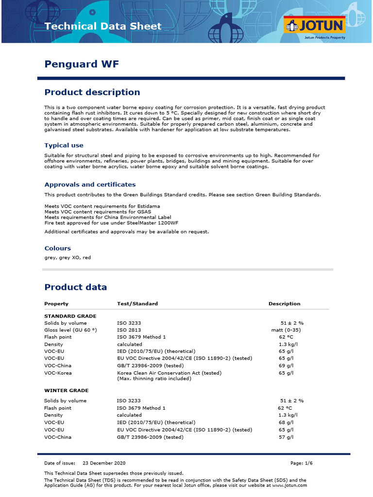 Penguard WF Technical Data Sheet | PDF | Abrasive | Epoxy