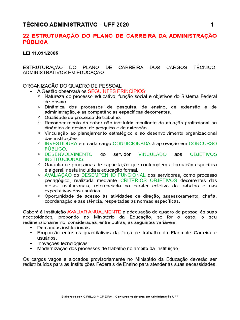 Estrutura do Plano de Carreira UFF 2020 | PDF | Carreira e Crescimento ...