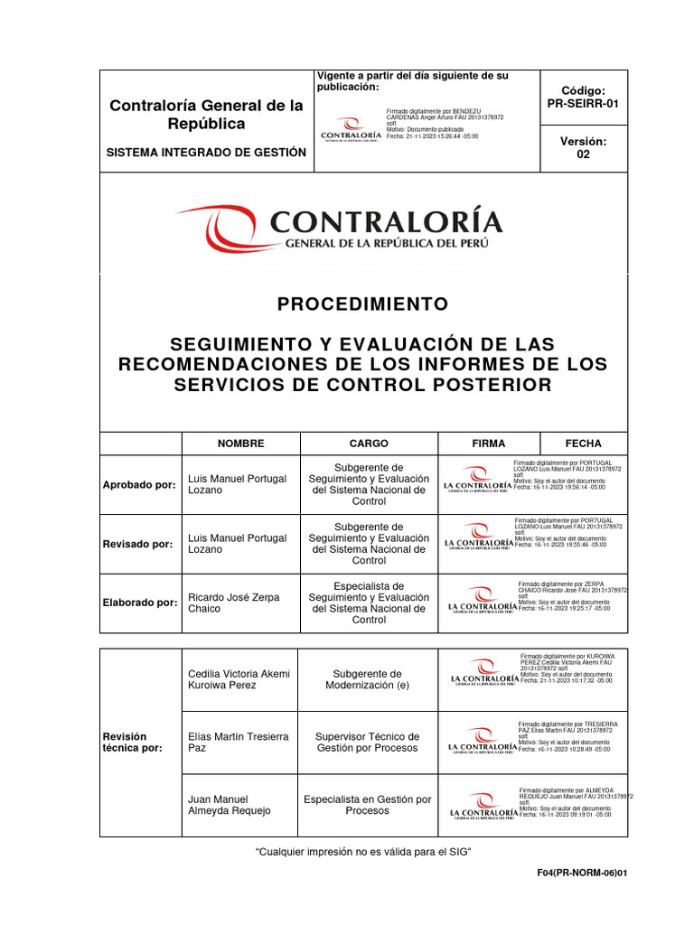 Pr-Seirr-0102 Seguimiento Control Posterior Version F | PDF | Auditoría ...