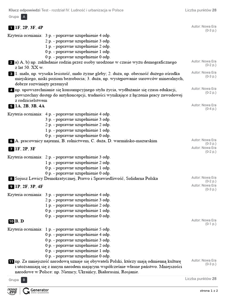 Sprawdzian Ludność I Urbanizacja W Polsce Test - Rozdzia IV. Ludnosc I Urbanizacja W Polsce | PDF