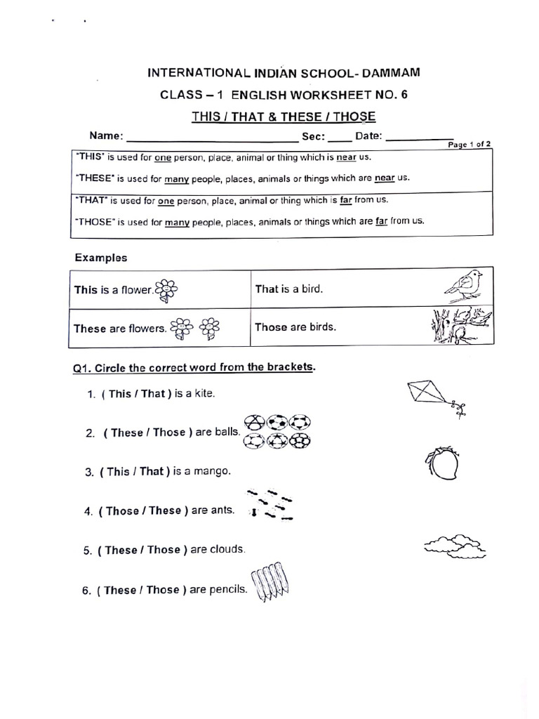 Term 2 Eng - Worksheet Class 1 | PDF