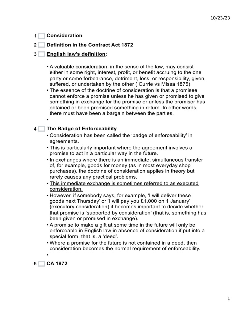 Understanding Consideration in Contracts | PDF | Consideration | Lawsuit