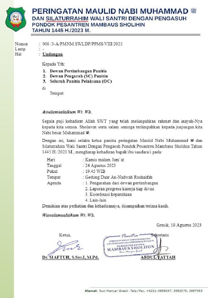 Undangan Rapat Seluruh Panitia | PDF