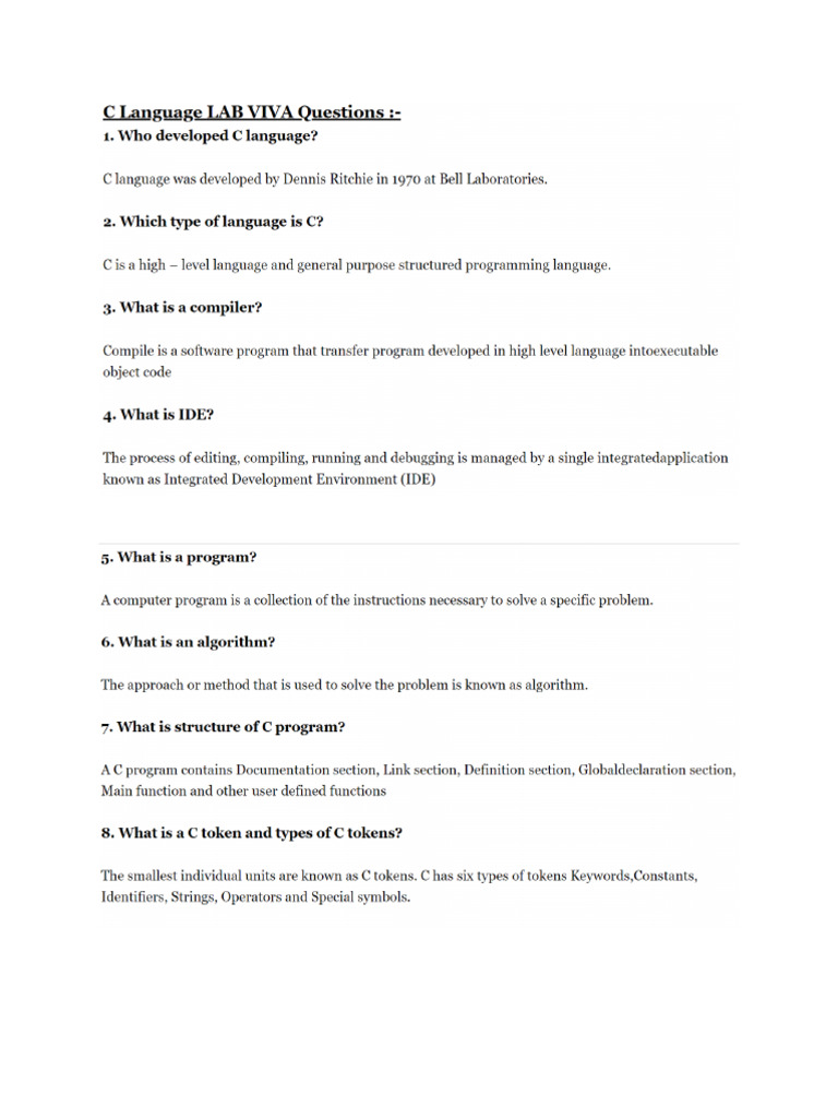 C - Viva Questions | PDF
